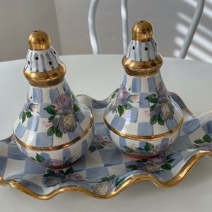 MacKenzie Childs Morning Glory Ceramic Salt & Pepper Shaker with Tray